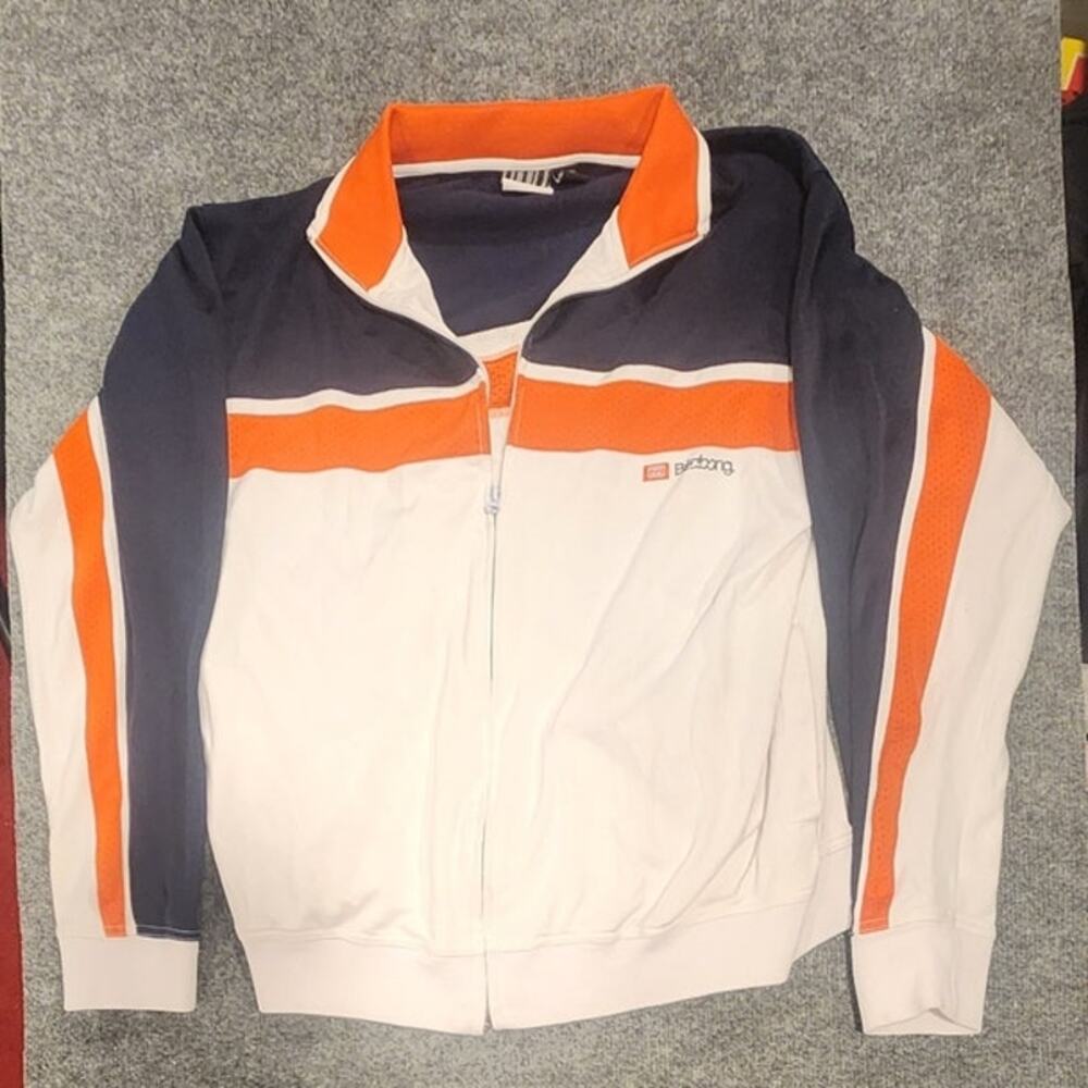 Billabong Retro Track Jacket Mens XL Colorblock White Orange Navy Blue Full Zip